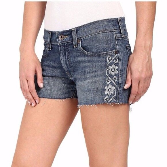 Lucky Brand Rosewood The Cutoff Frayed Embroidered Stretch Jean Shorts 12/31 - Picture 3 of 16